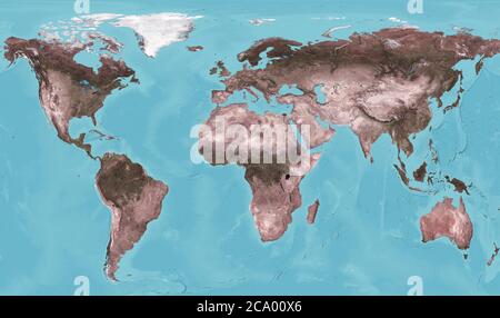 Erdansicht aus dem Weltraum, physische Weltkarte mit Textur auf dem globalen Satellitenfoto. Detailliertes Flachbild`s Erdkontinents. Elemente dieses Bildes Fu Stockfoto